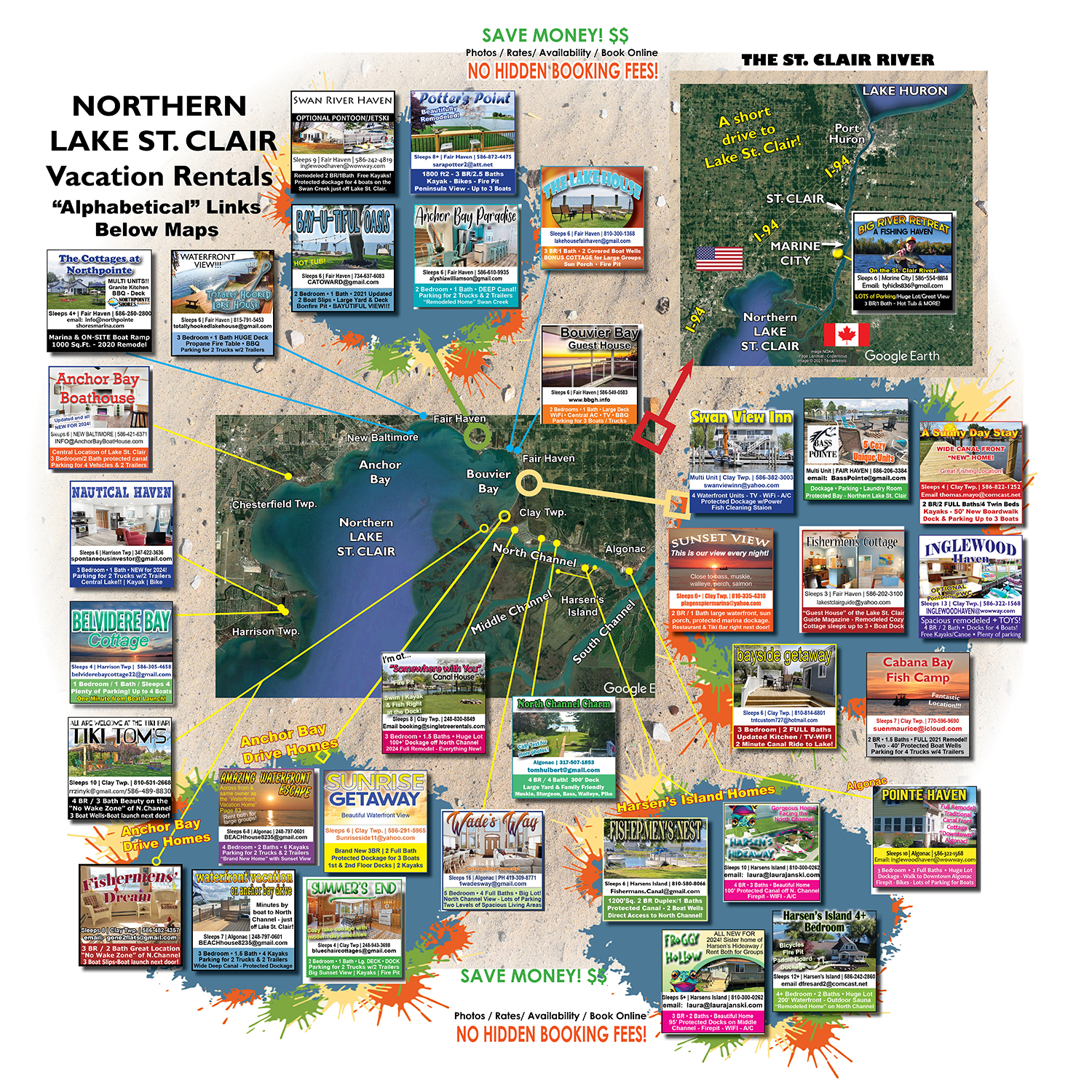 map of lake st clair vacation cottage house rentals